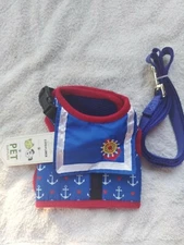 dog harness and leash set. Med. Nautical Theme.