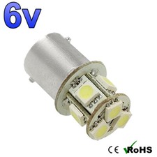 1 x 6v White BA15s 8 SMD 5050 LED Side Interior Light Bulbs GLB 205 6 VOLT