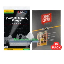 10 BCW Golden Age Comic Book Bags & Comic Clear Backing Boards Archival Plastic