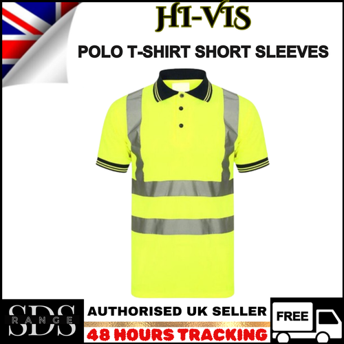 Hi Vis Viz Polo T-Shirt Long & Short Sleeves High Visibility Security Work Top - Picture 18 of 26