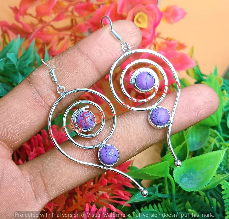 Lote de pendientes de ilusión giratoria enchapados en plata de ley 925 con piedras preciosas turquesa Foto 2 de 3