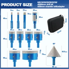 Diamond Drilling Bit Kit 11pcs Hole Saw Set for Tile Granite Triangle Shank
