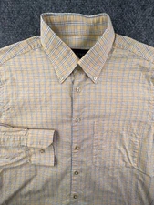 Scott Barber Medium Cotton Button Up Shirt Yellow White Plaid Adult Long Sleeve
