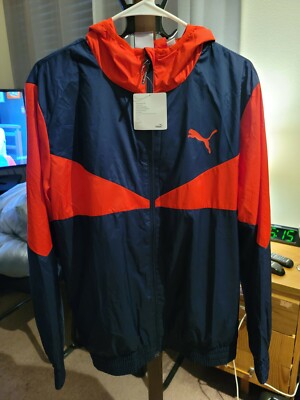 PUMA ESS+CB Windbreaker peacoat Jacket, Blue and Red M ($65) 