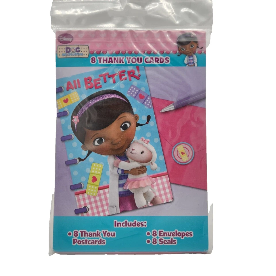4 pacotes de cartões de agradecimento festa de aniversário Disney Jr Doc McStuffins 32 no total - Imagem 2 de 3