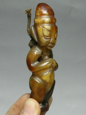 Colgante Amuleto 9CM China Hongshan Cultura Ágata Ónix Talla Hombre Persona