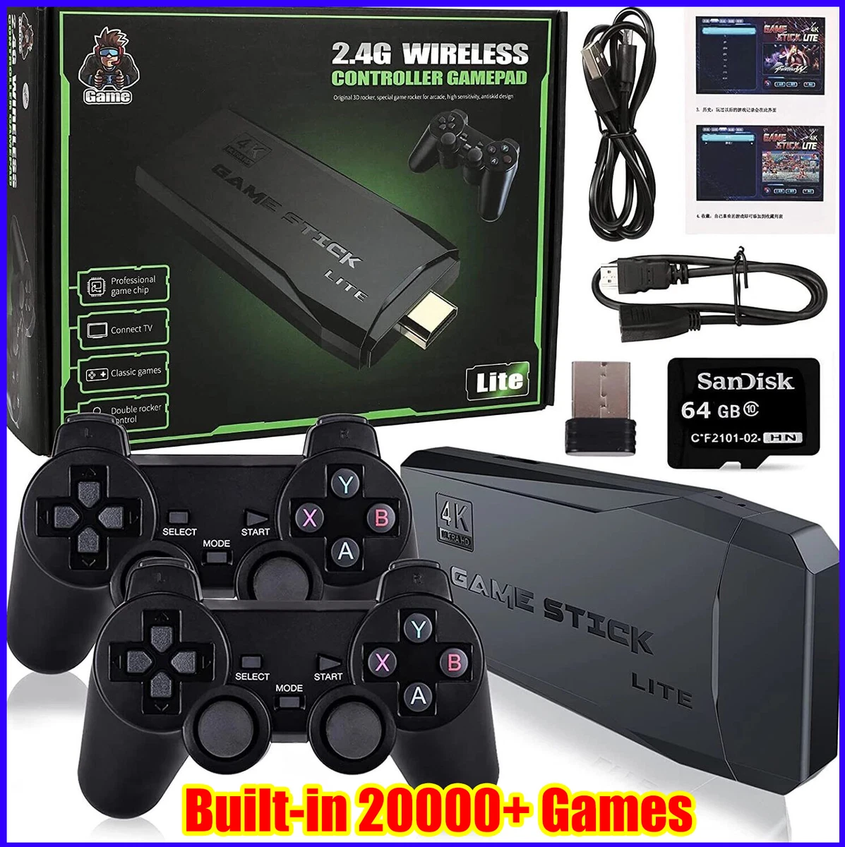 Retro Game Console - Nostalgia Stick Game - Wireless Retro Play Game  Stick,Plug and Play Video Game Stick Built in 20000+ Games,4K HDMI Output,9