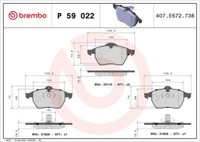Brembo P 59 022 Bremsbelagsatz, Scheibenbremse FüR Opel Saab