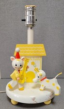 Vintage Wooden Footed Nursery Rhyme Hey Diddle, Diddle Lamp " NO SHADE"