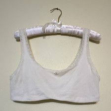 Skims Wireless Pullover Bralette Bra L White Solid Lace Trim Stretch