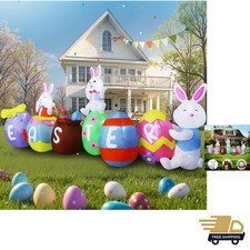Large 10FT Easter Blow Up Bunny with Colorful Eggs - Perfect for Yard Decoration