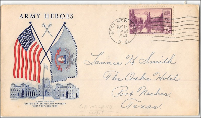 Patriotic, Cachet of West Point, West New York NJ to Pt. Neches TX, 1943