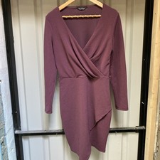 miss selfridge Wrap dress size Uk 12 Purple Plumb Long Sleeve Belt Loops