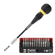 Vessel Ball Grip Ratcheting Screwdriver Interchangeable w 31pc Bit Set