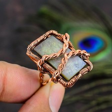 Mother Of Pearl Gemstone Copper Wire Wrap Jewelry Ring Size 7.5 Gift for Her V42