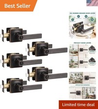 Elegant 5 Pack Oil Rubbed Bronze Keyless Door Levers - Ideal for Privacy Spaces