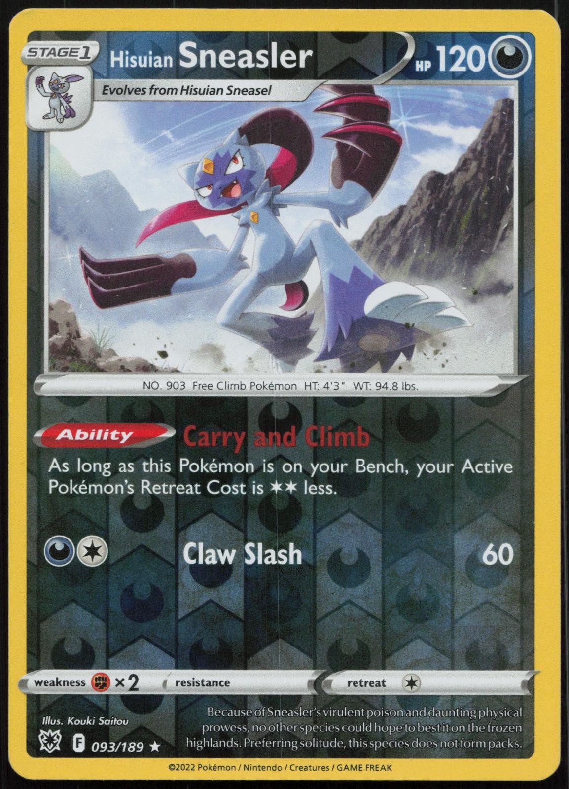 Hisuian Sneasler 093/189 Holo Rare Astral Radiance Pokemon Reverse Holo NM