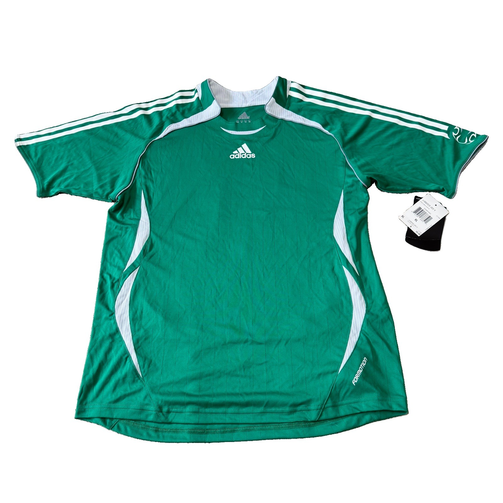 Vintage 90s Adidas Football Soccer Jersey Green White Striped Shirt Size XL