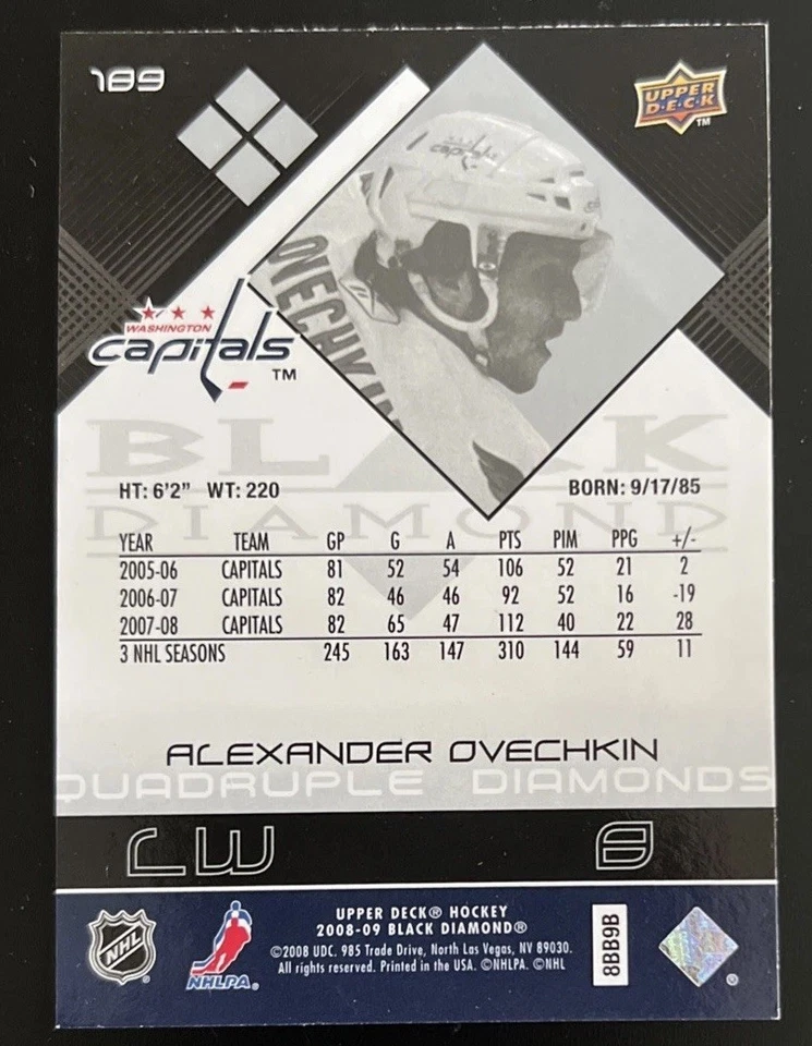2008-09 Black Diamond Quad Alexander Ovechkin 189 Washington Capitals - Image 2 of 2