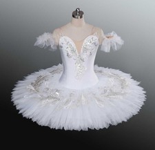 Girls White Swan Lake Classicical Ballet Pancake Tutu Ballerina Costume