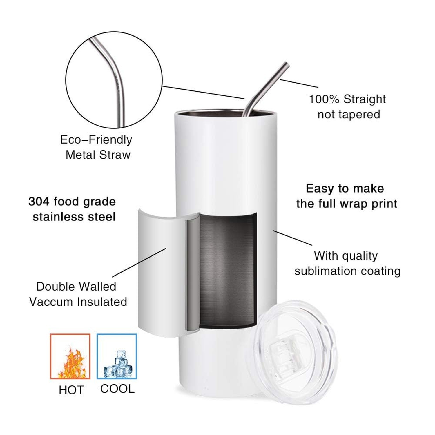 PYD Life 10 Pack Sublimation Tumblers Bulk Blank 20 OZ Skinny White Stainless...