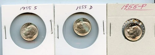 1955 PDS Roosevelt Dimes Silver Uncirculated 3 coins  * No Reserve *