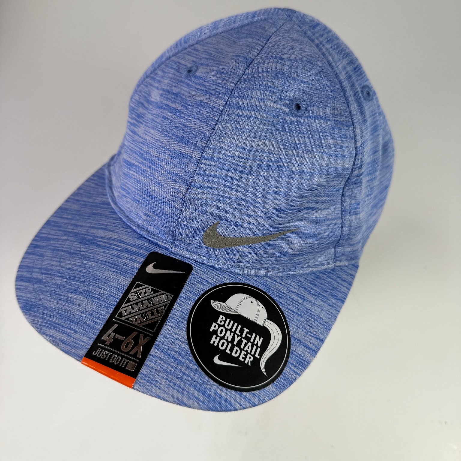Nike Featherlight Dri-FIT Girls Baseball Cap 4/6X Blue Heather Ponytail