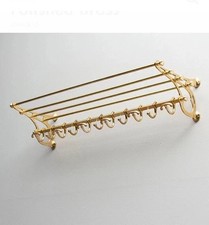 Brass Plating Rack Train Wall Mounted Rack Bathroom Shelf Hooks Towel Rack