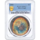 1995 $1 American Silver Eagle PCGS MS67 - Fantastic Rainbow Toning