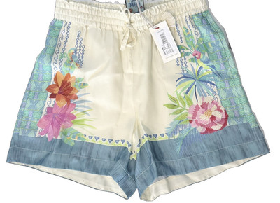 Johnny Was $165 Tempest Shorts Off White Blue Floral Drawstring Pockets XS NWT