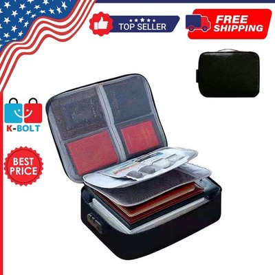 3-Layer Fireproof Document Box with Lock File Storage Box Waterproof Safe Bag US