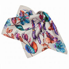 NWT Eton Satin Pale Blue Floral Print Silk Pocket Square Italy 13" Limited Print