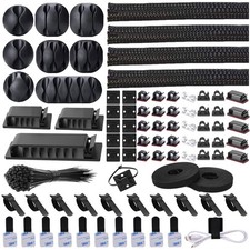 192 PCS Cable Management Kit 4 Wire Organizer Sleeve,11 Cable Holder,35Cord Clip