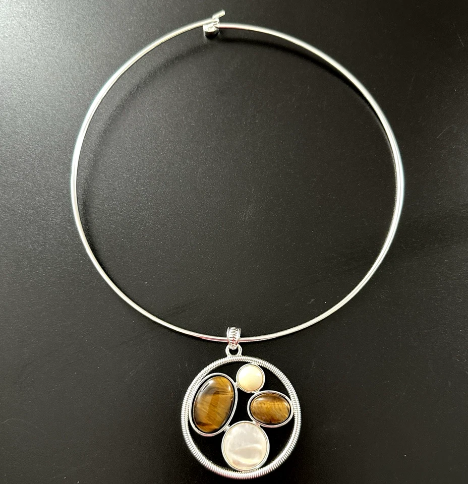 Joan Rivers Collar Colgante Ojo de Tigre MOP Plateado En Caja Original Firmado #128 Foto 2 de 4