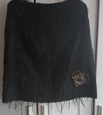 Christian Lacroix Black Cotton Skirt EU 42 Distressed Frayed Hem Beaded Heart