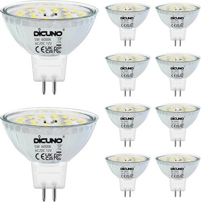 DiCUNO GU5.3 LED Lampen 5W, 12V MR16 Reflektor, Ersetzt 50W Halogen Spots,