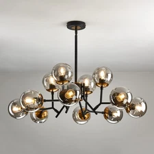 12-Light Glass Globe Sputnik Chandelier Mid-Century Modern Matte Black and Go...