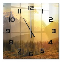 Quadratische Wanduhr Aus Glas Berge Bei Sonnenuntergang Schwarze Zeiger 60X60 Cm