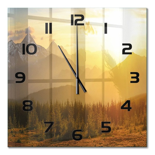 Quadratische Wanduhr Aus Glas Berge Bei Sonnenuntergang Schwarze Zeiger 60X60 Cm-image