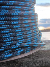 1/4 x 100 ft Premium Double Braid- Yacht braid Rope Hank. Black/Blue.