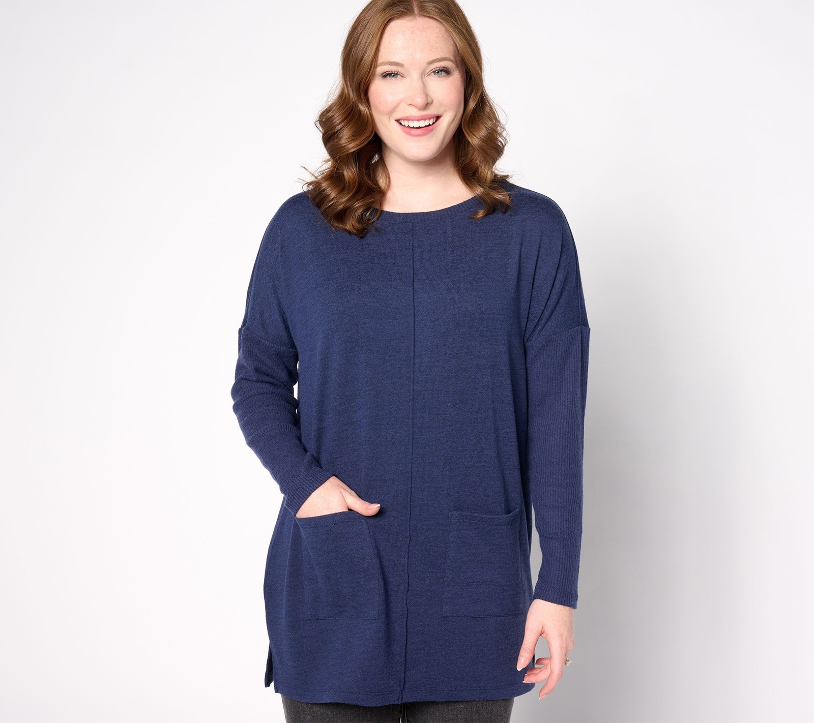 Denim & Co. Women's Top Sz XL Heavenly Jersey Relaxed Fit Boatneck Blue A630346