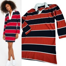 Tommy Hilfiger Womens Red blue White Striped Long Sleeve Polo Dress Sz M Preppy