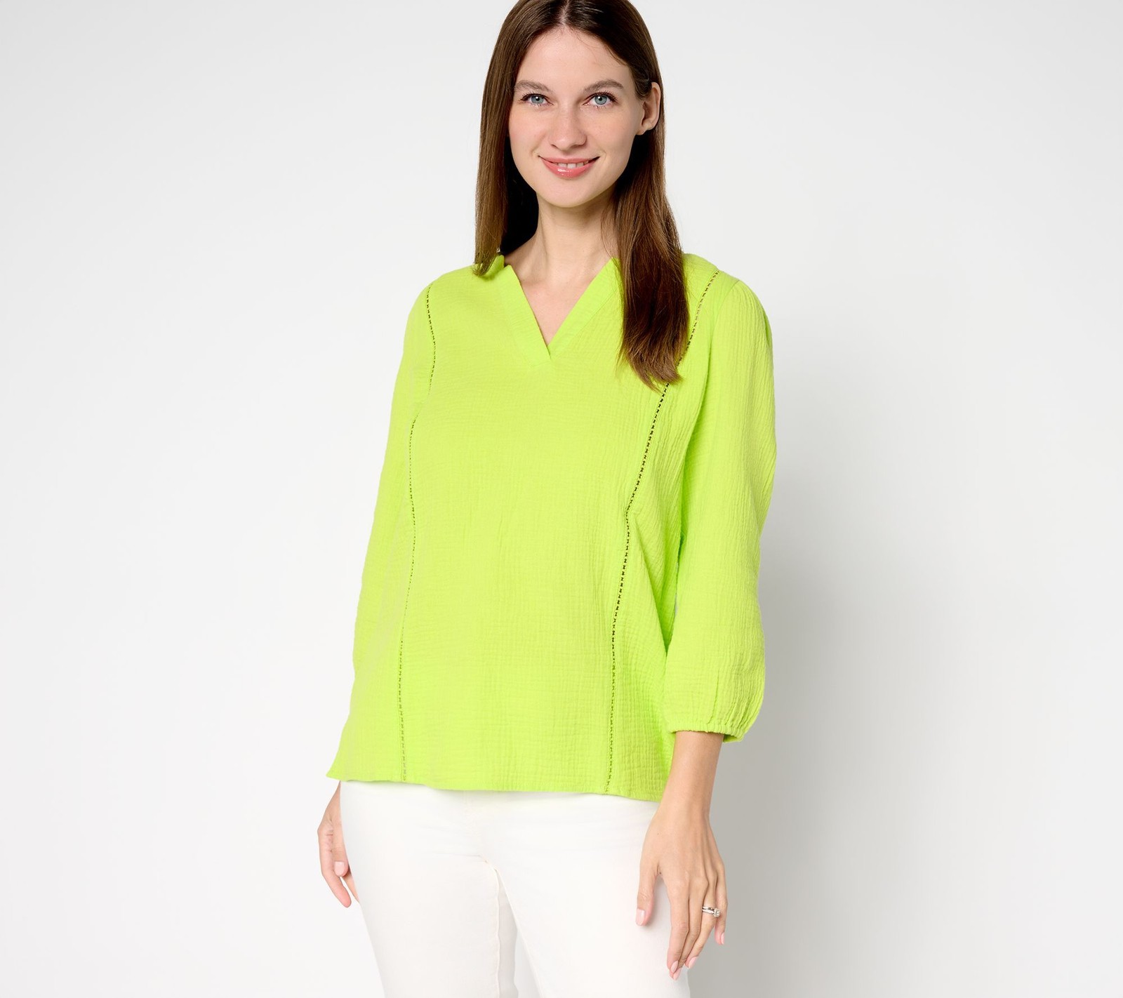 SUNNYLiFE Women's Top Sz L 100% Cotton Gauze Ladder Lace Green A691516