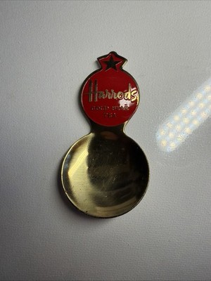 vintage Harrods Gold Star Tea caddy spoon 1920s Brass And Enamel! Rare