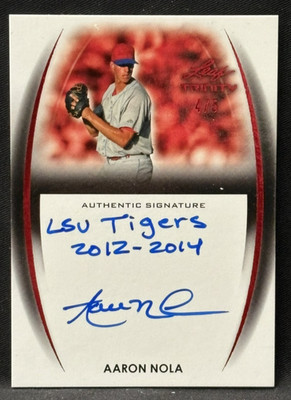 2014 Leaf Trinity Pure Autographs Red Aaron Nola #A-AN1 Auto  (4/5)  LSU Tigers