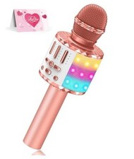 Karaoke Microphone Toys for Kids, Wireless Bluetooth Mic with Lights Rose Gold