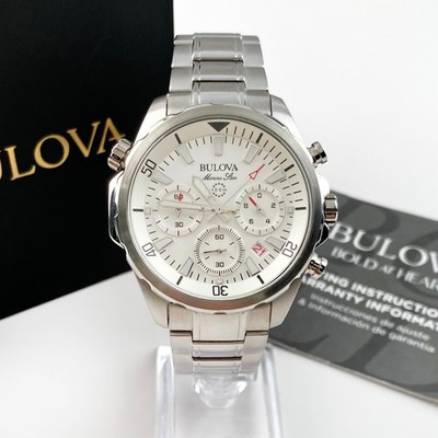 Bulova Marine Star 96B255 Men's White Dial Stainless Steel Quartz Watch 43mm