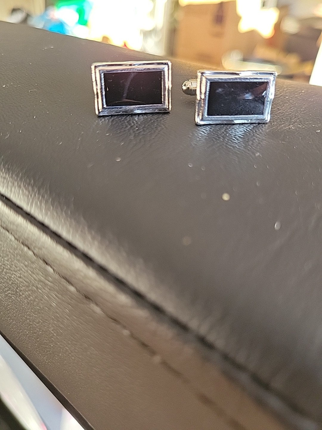 Men’s Silver Black Rectangular Cufflinks Modern F… - image 2