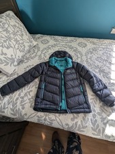 L.L.Bean Kids Puffer Jacket S 8 Black Teal 650 Down Hooded Insulated