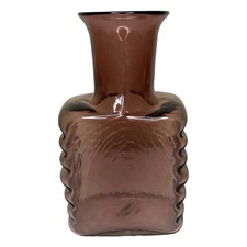 Vtg Ribbed Purple Amethyst Handblown Art Glass Water Bottle Jug Vase Pitcher MCM